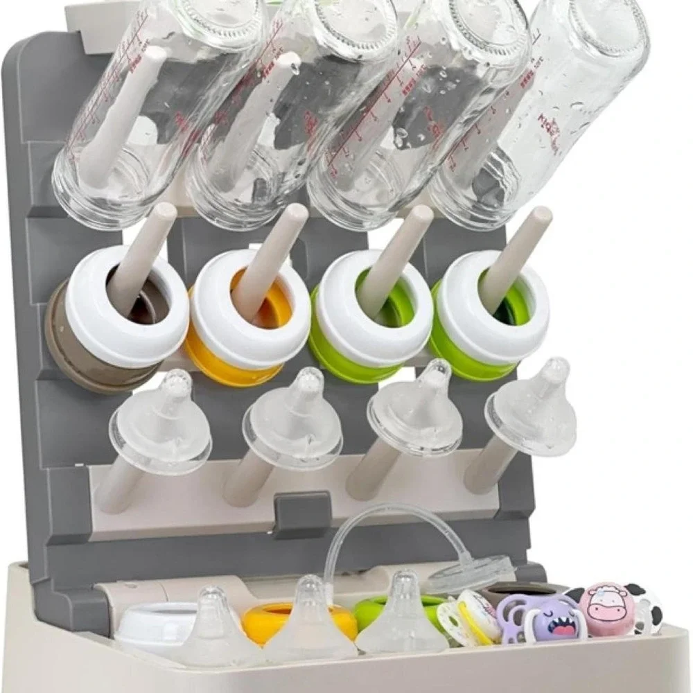 Foldable Baby Bottle Drying Rack BPA-Free Large Capacity Vertical Organizer Gray